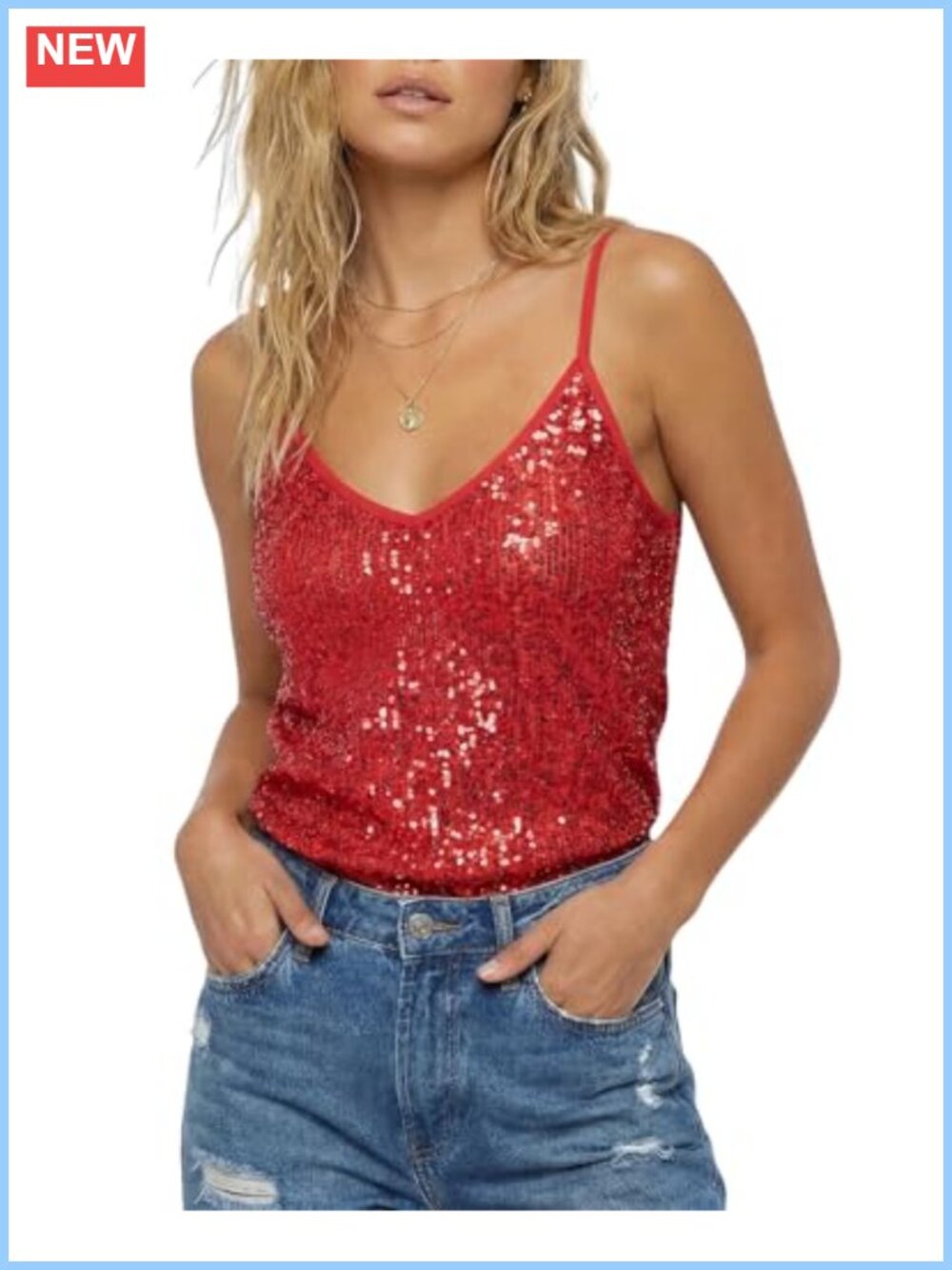 Sparkly Sequin Tank Top V-Neck Sleeveless Party Cami